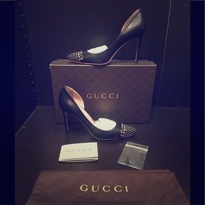 Gucci Malaga Kid Studded Leather Heel Pump size 37